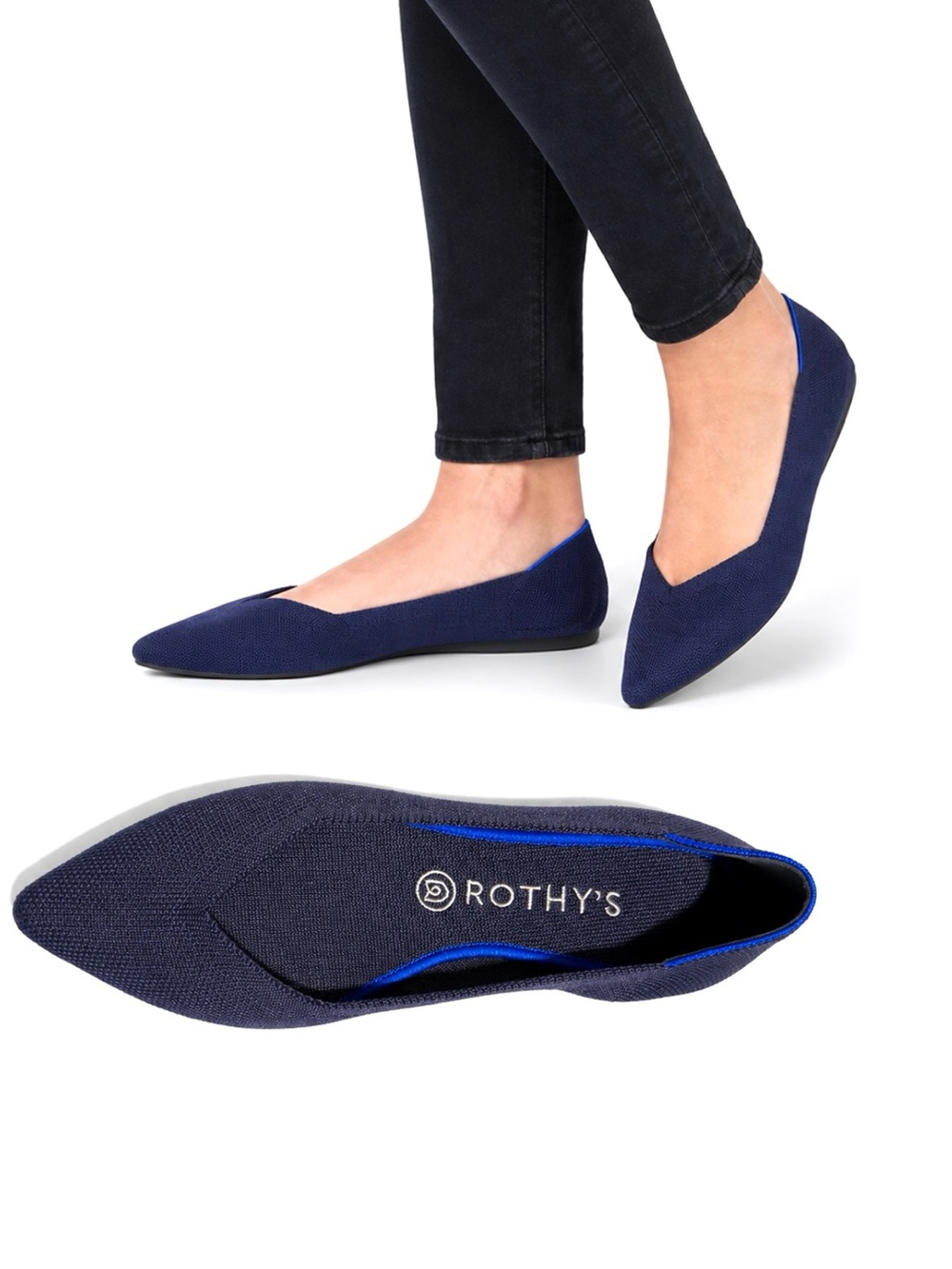 Rothy’s Pointed Knit Flats Navy Blue Womens Size 9